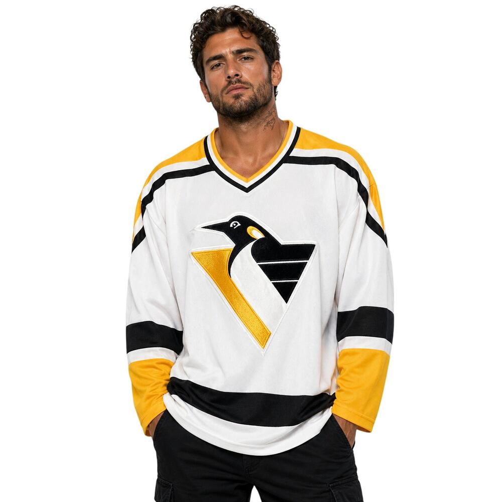 Vintage 90s CCM Pittsburgh Penguins Jersey White NHL Hockey Adult L